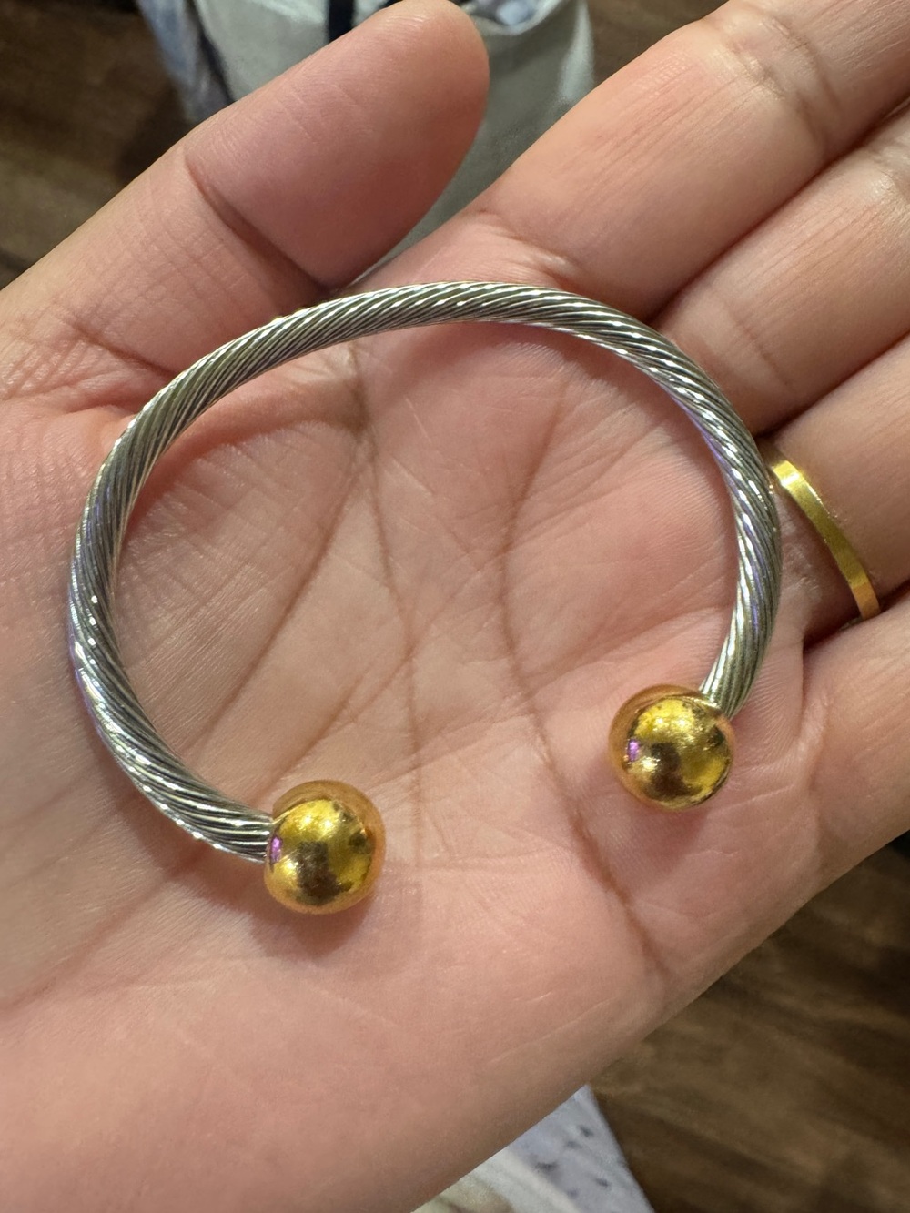 Two-Tone Cable Cuff Bracelet with Gold End Caps